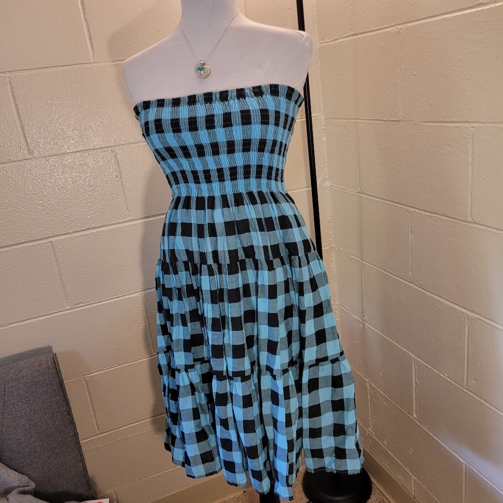 Blur Plaid Tiered Midi Dress